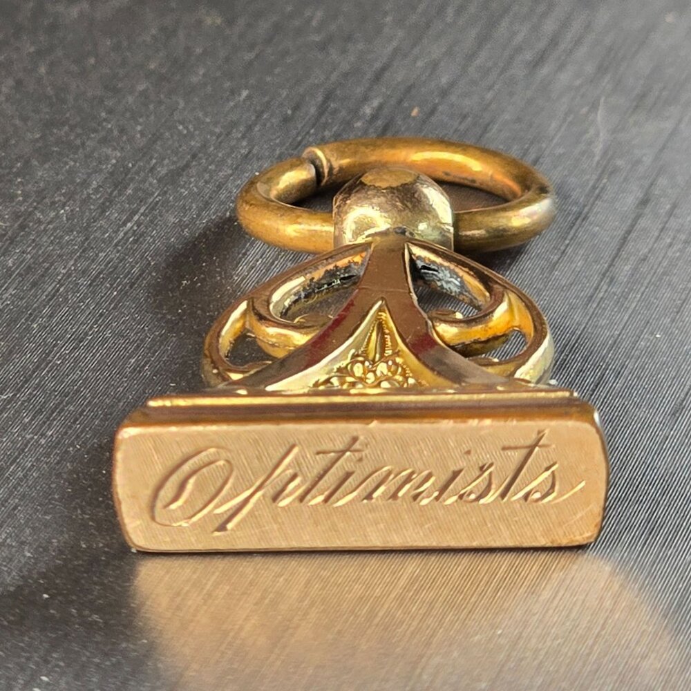 Antique Victorian Gold-Fill Fob Seal 'Optimists' Engraving Openwork Pendant Char - Picture 5 of 8
